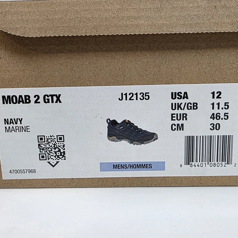 NEW Merrell Men's Moab 2 GTX Hiking Shoes Gore-Tex Size 12M in Navy‎ Marine #874